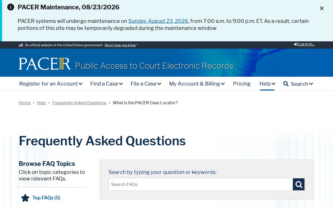 Macon County docket search comparison with PACER Case Locator