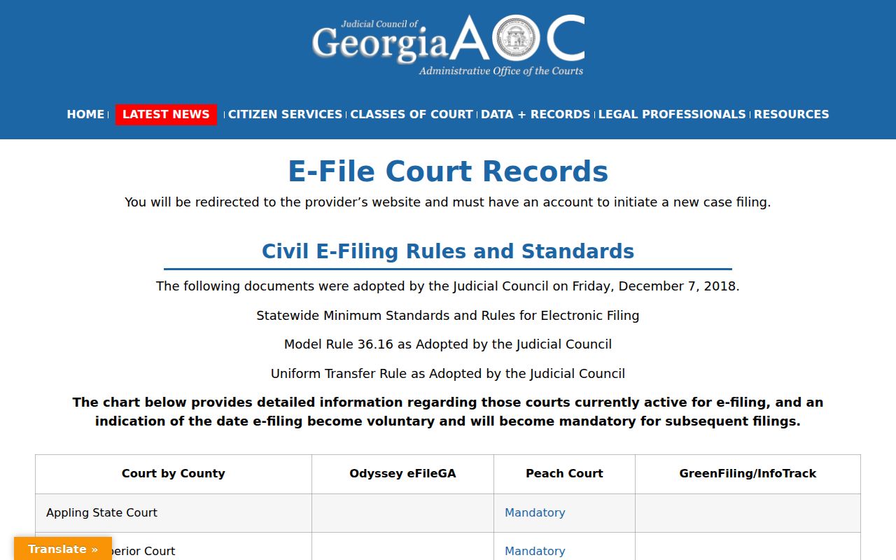 Georgia e-filing directory for Macon County civil court dockets