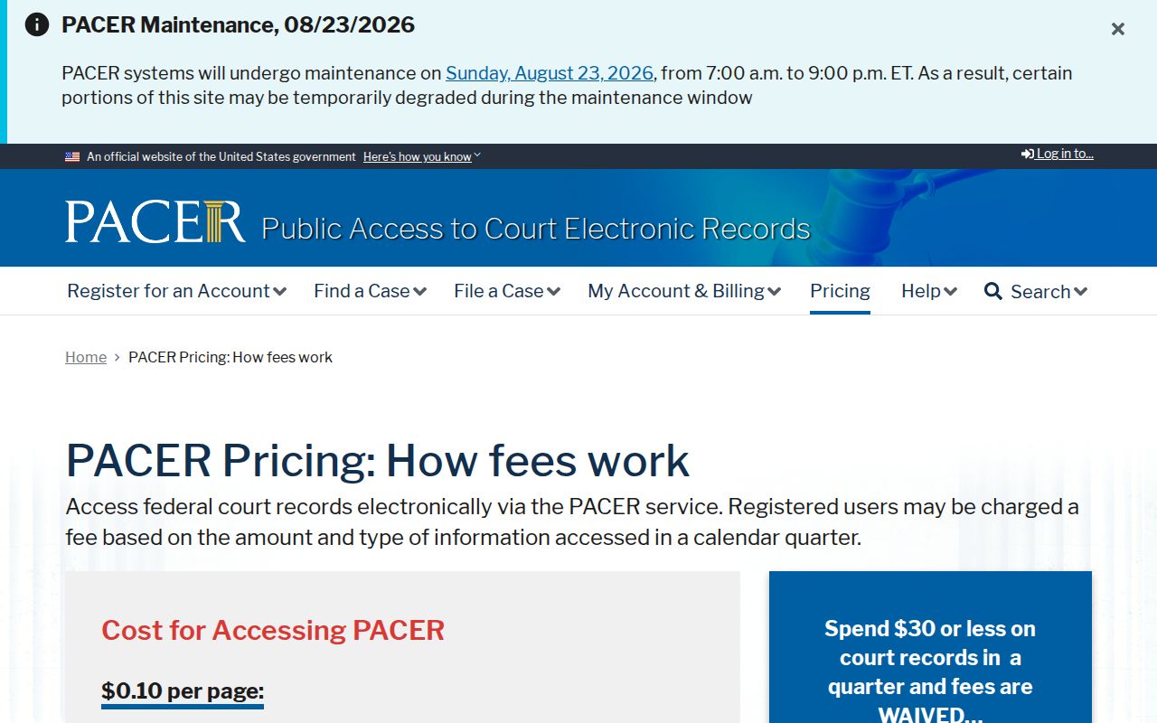 Macon County court records comparison with PACER fees