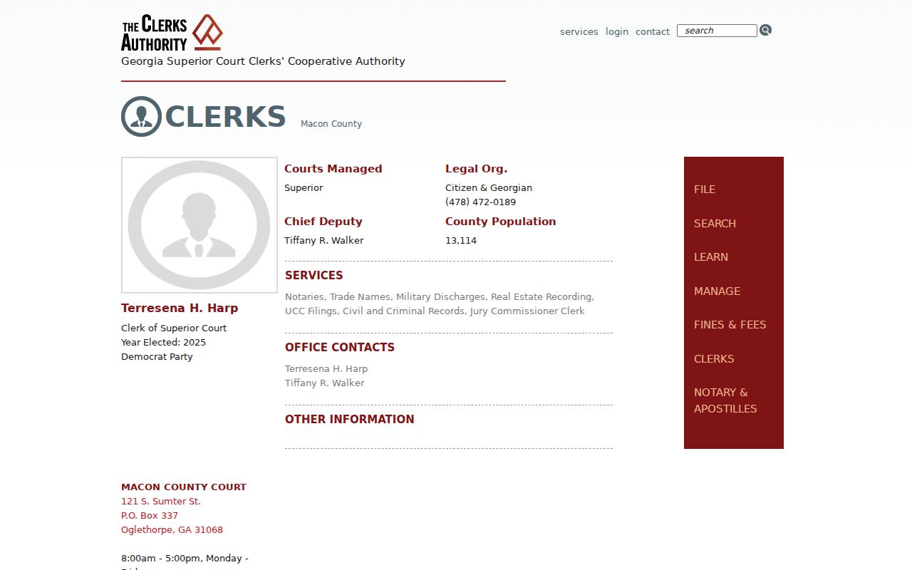 Current Macon Superior Clerk directory for court docket records