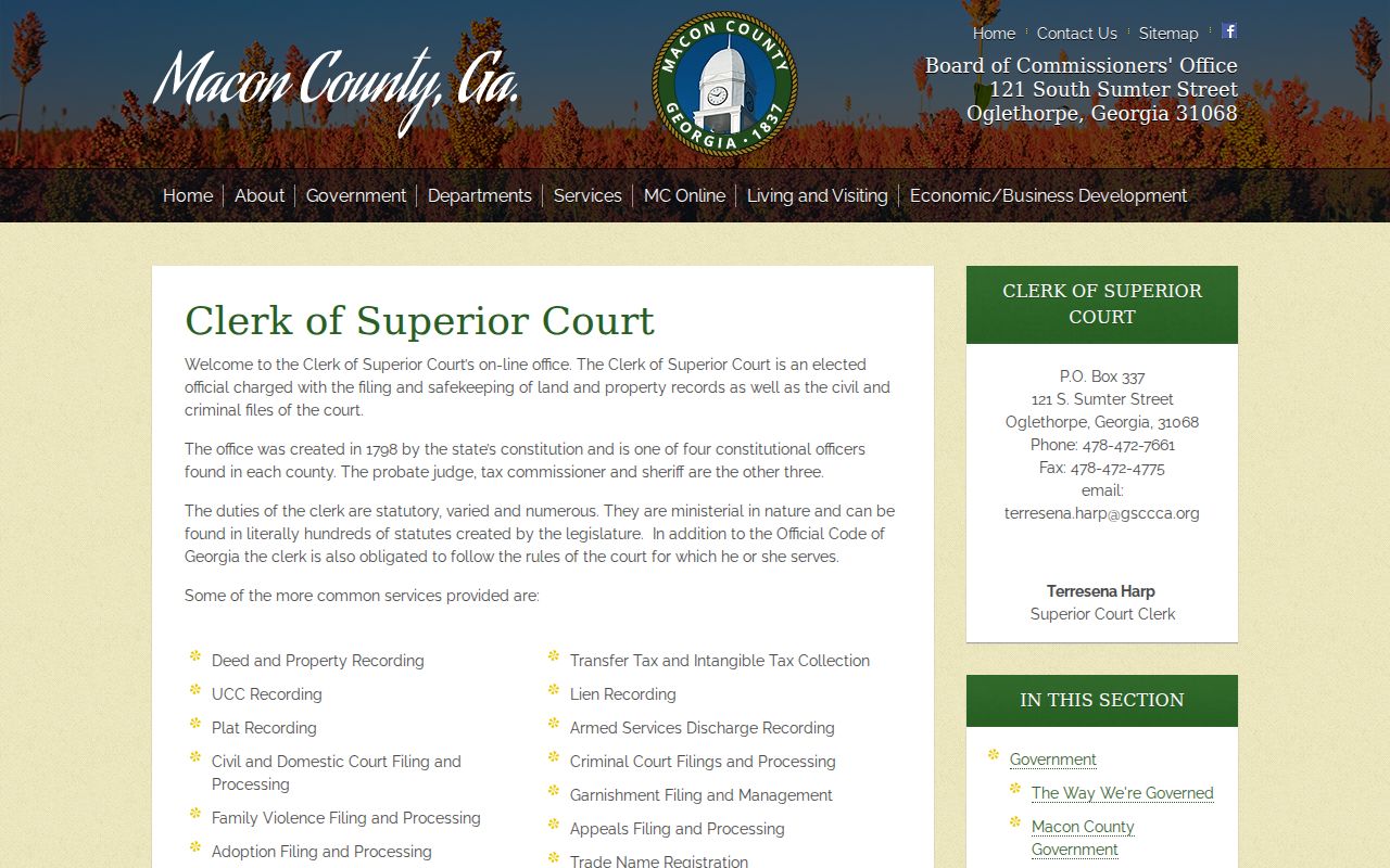Macon County Superior Clerk page for court docket records