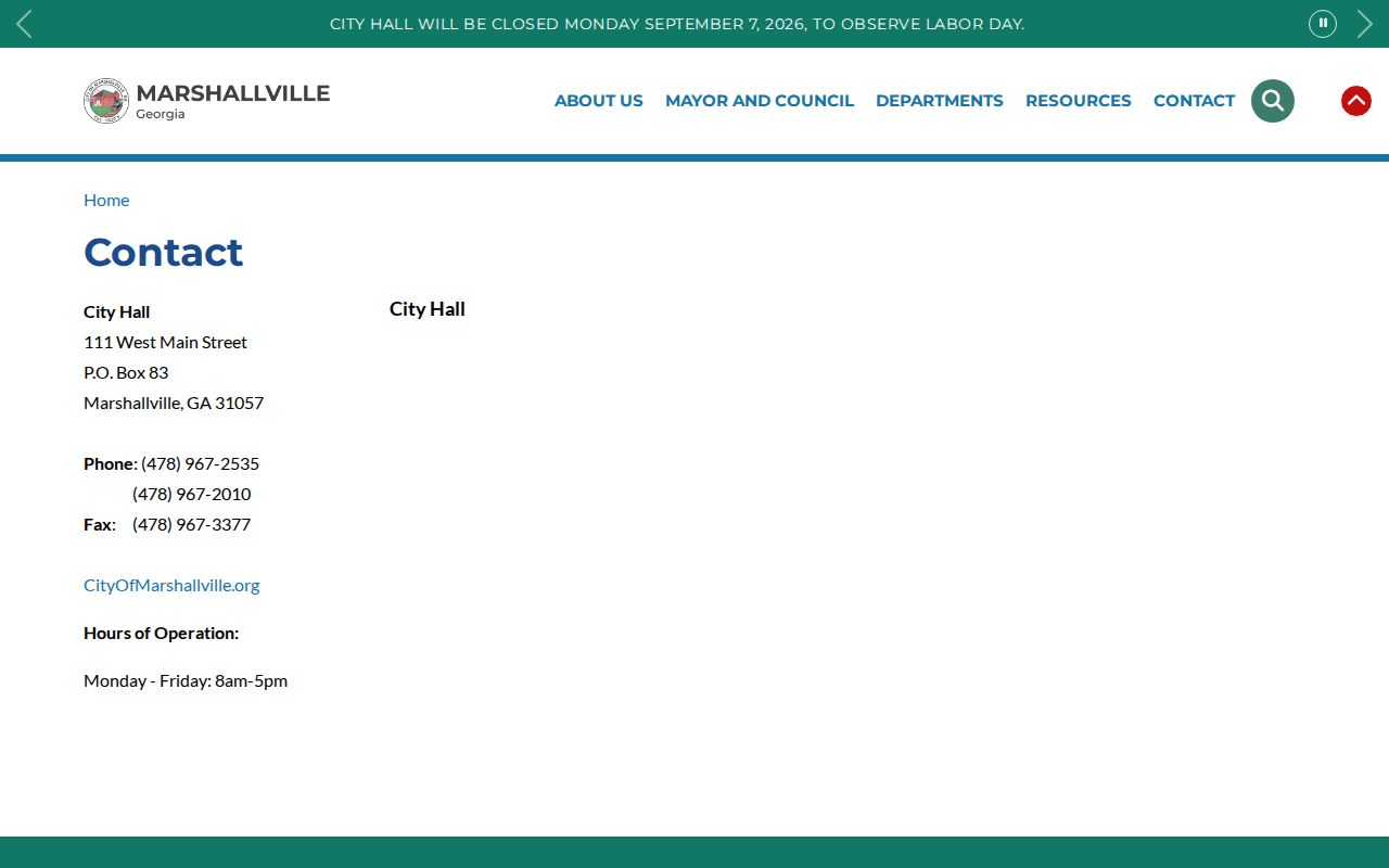 Marshallville court records and current City Hall contact details